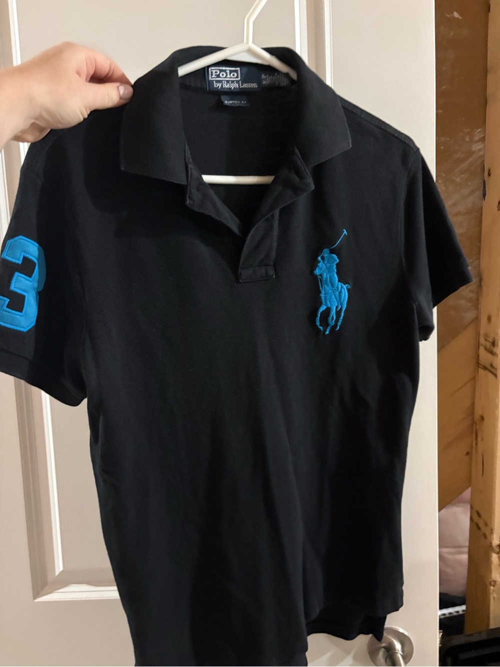 Polo Ralph Lauren Black Polo with Blue & Sleeve Number